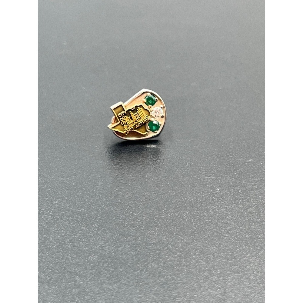 CTO Vintage City of Port Arthur Texas Oil 10k‎ Emerald and Diamond Lapel Pin - Picture 7 of 14